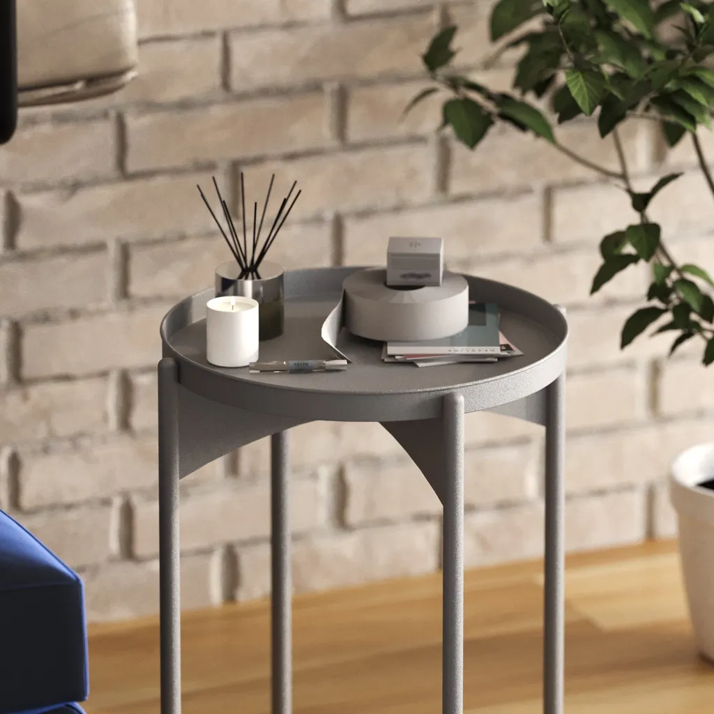 Table basse anthracite 100% métal robuste et stable - 44x44x57 cm - 3