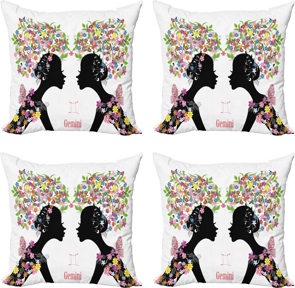 ABAKUHAUS Sternzeichen Zwillinge Kissenbezug Set (4 Stück), Blumendamen, Moderner Doppelseitiger Digitaldruck, 50 cm x 50 cm, Mehrfarbig