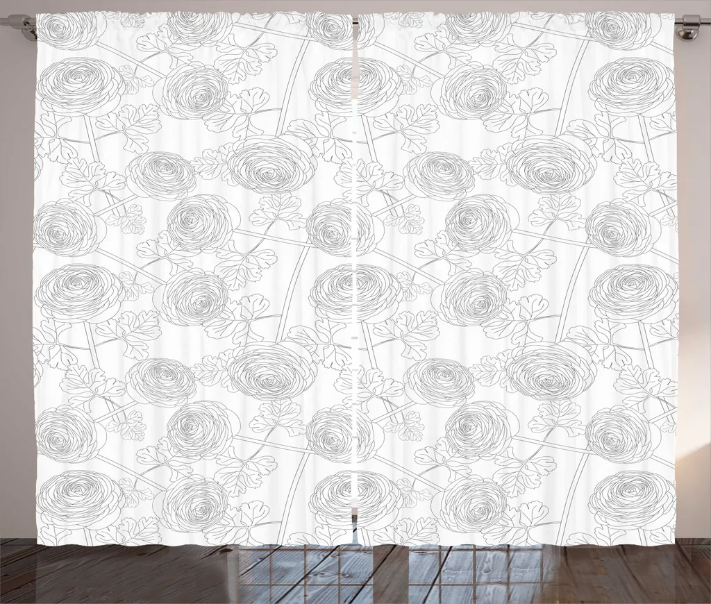 Rideau de salon universel à motif fleurs blanc et taupe 280 x 225 cm
