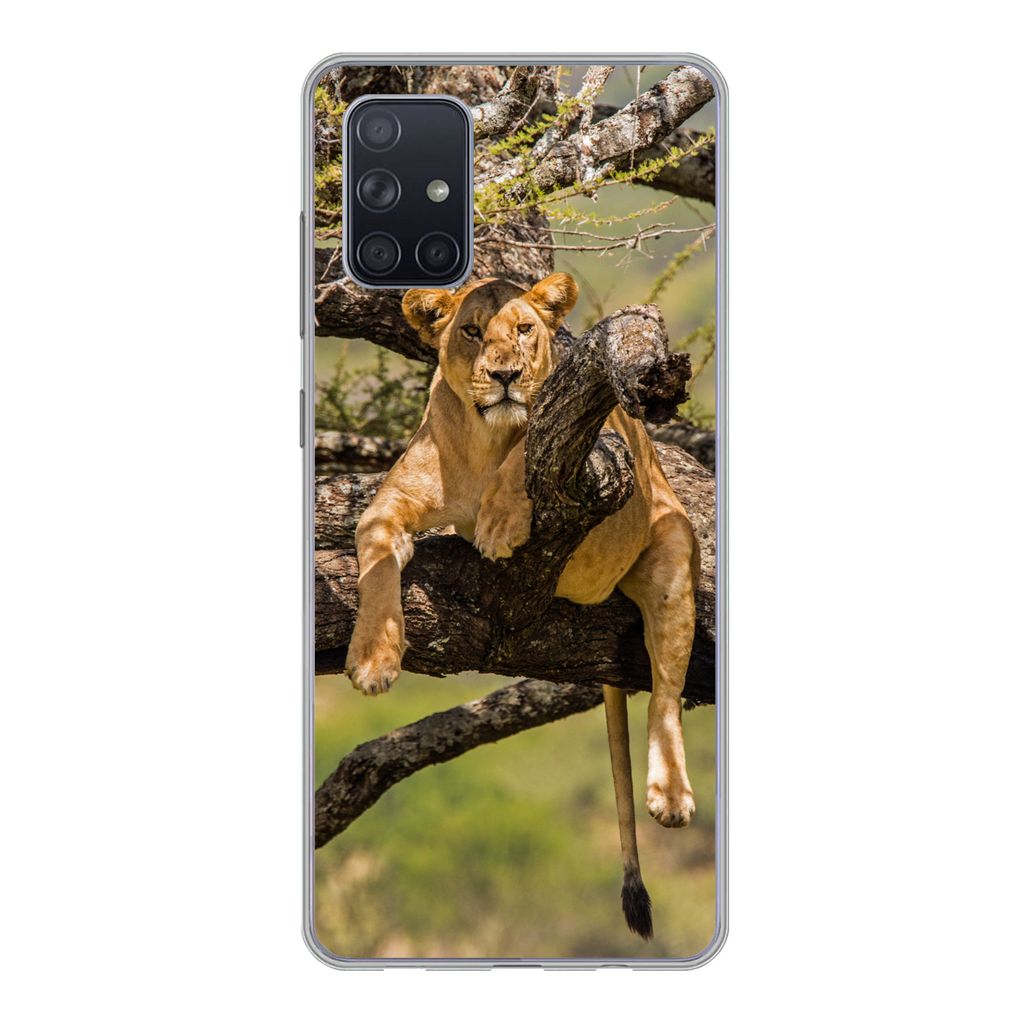 MuchoWow Handyhülle Schutzhülle Hülle für Samsung Galaxy A51 5G Löwe - Baum - Braun Silikon Softcase Handy Hülle - Abbildung