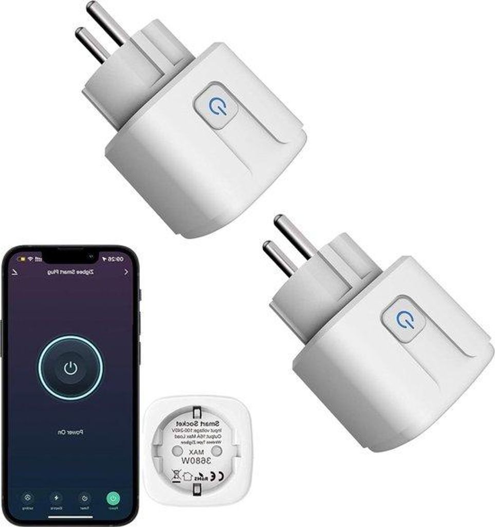 Smart ZigBee-Schalter mit Zeitsteuerung und Abzählervorrichtung - Tuya-App und Sprachsteuerung - Energie-Monitor - 2-Stück-Pack - kompatibel mit ...