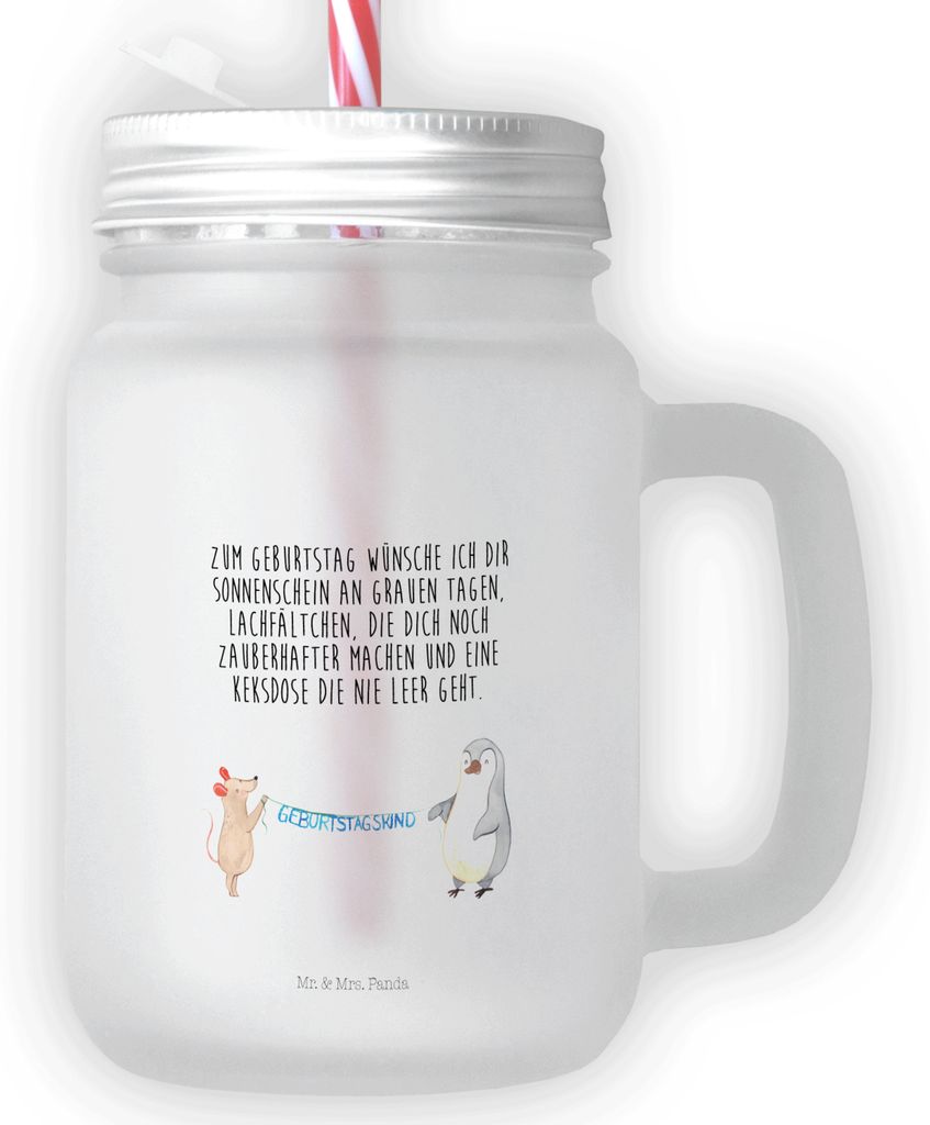 Mr. & Mrs. Panda Glas Maus Pinguin Geburtstag - Transparent - Geschenk, dessertglas, Becher mit Deckel, Glasbecher, Happy Birthday, Cocktailglas, T...