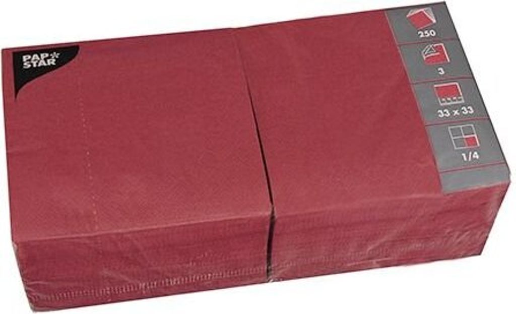 1000 Servietten, 3-lagig 1/4-Falz 33 cm x 33 cm bordeaux Produktbild 