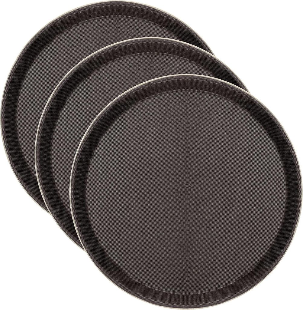 NAMYEUT Set aus 3, 28 cm, Braun, Säulentray, Rund, Kunststoff, Serviertablett, Rund, Rutschfest für Küche, Café, Bäckerei, Restaurant