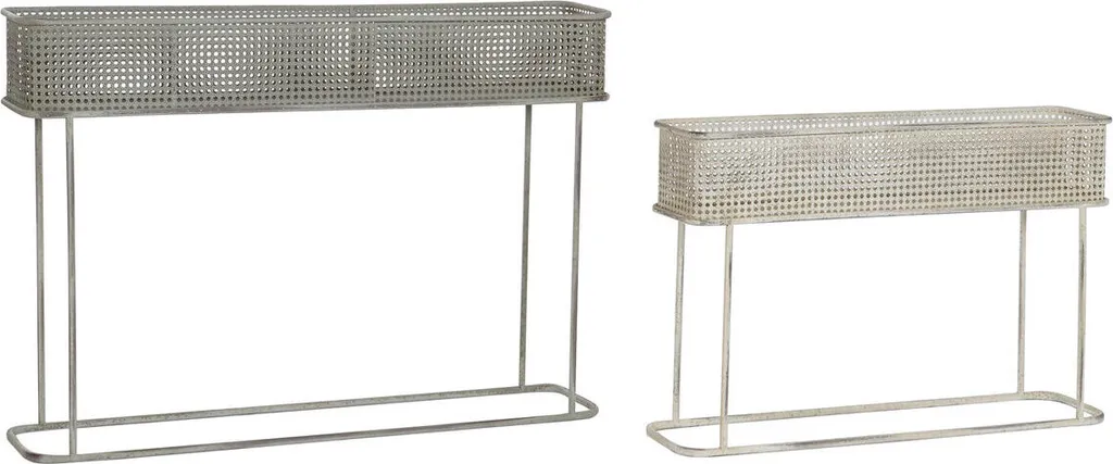 Bac à fleurs pour séparation terrasse métal gris et blanc 100x22x70 cm