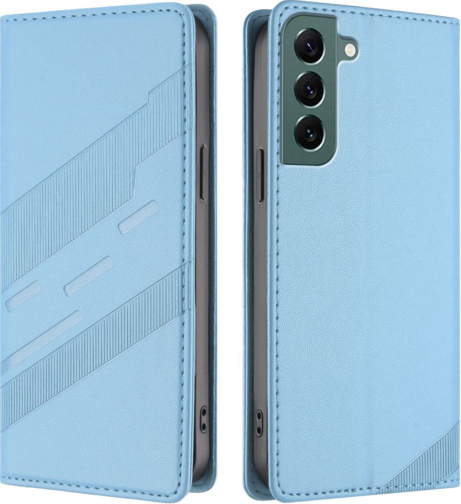 Hülle für Samsung Galaxy S22+ 5G, Kunstleder Brieftaschen Handyhülle mit Kartenfach und Standfunktion Hellblau