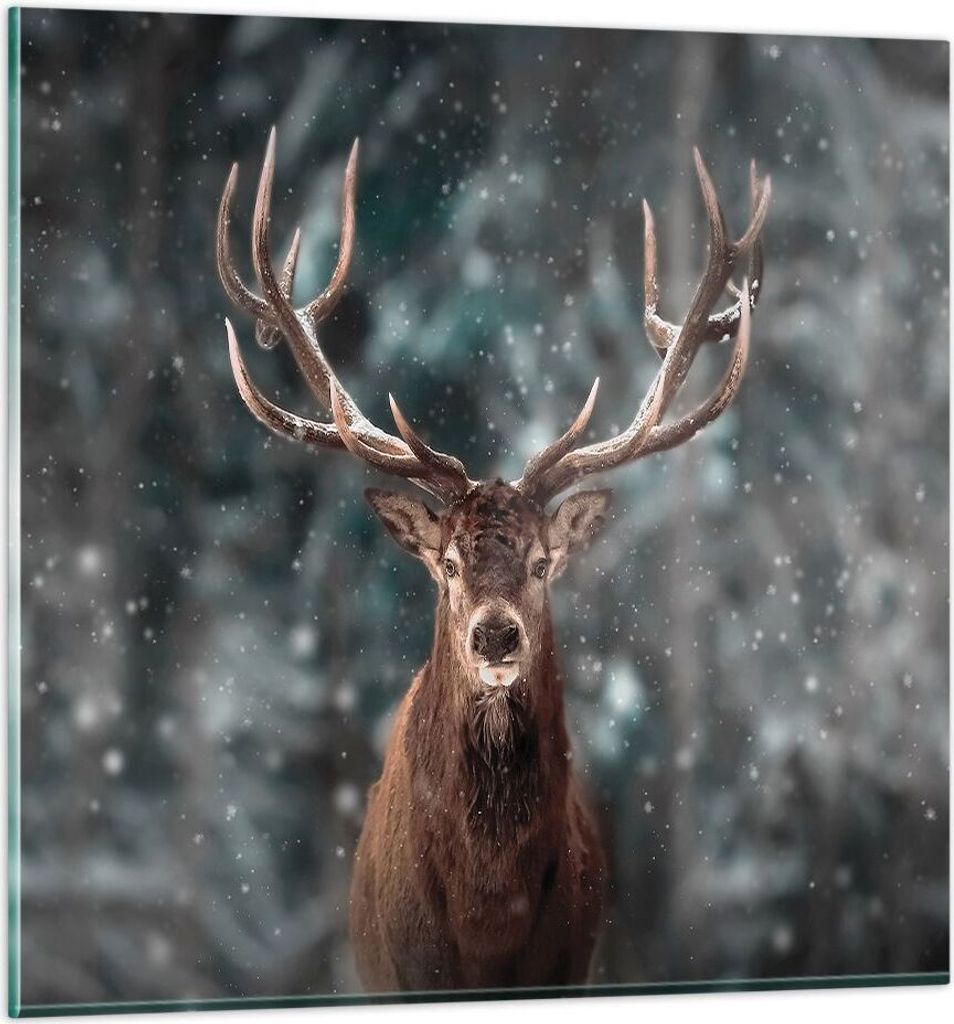 Bilder auf glas - Einteilig - Hirsch Hirsch Winter - 30x30cm - Glasbilder - Wandbilder - Bilder - zum Aufhängen bereit - Wanddekoration aus Glas -...