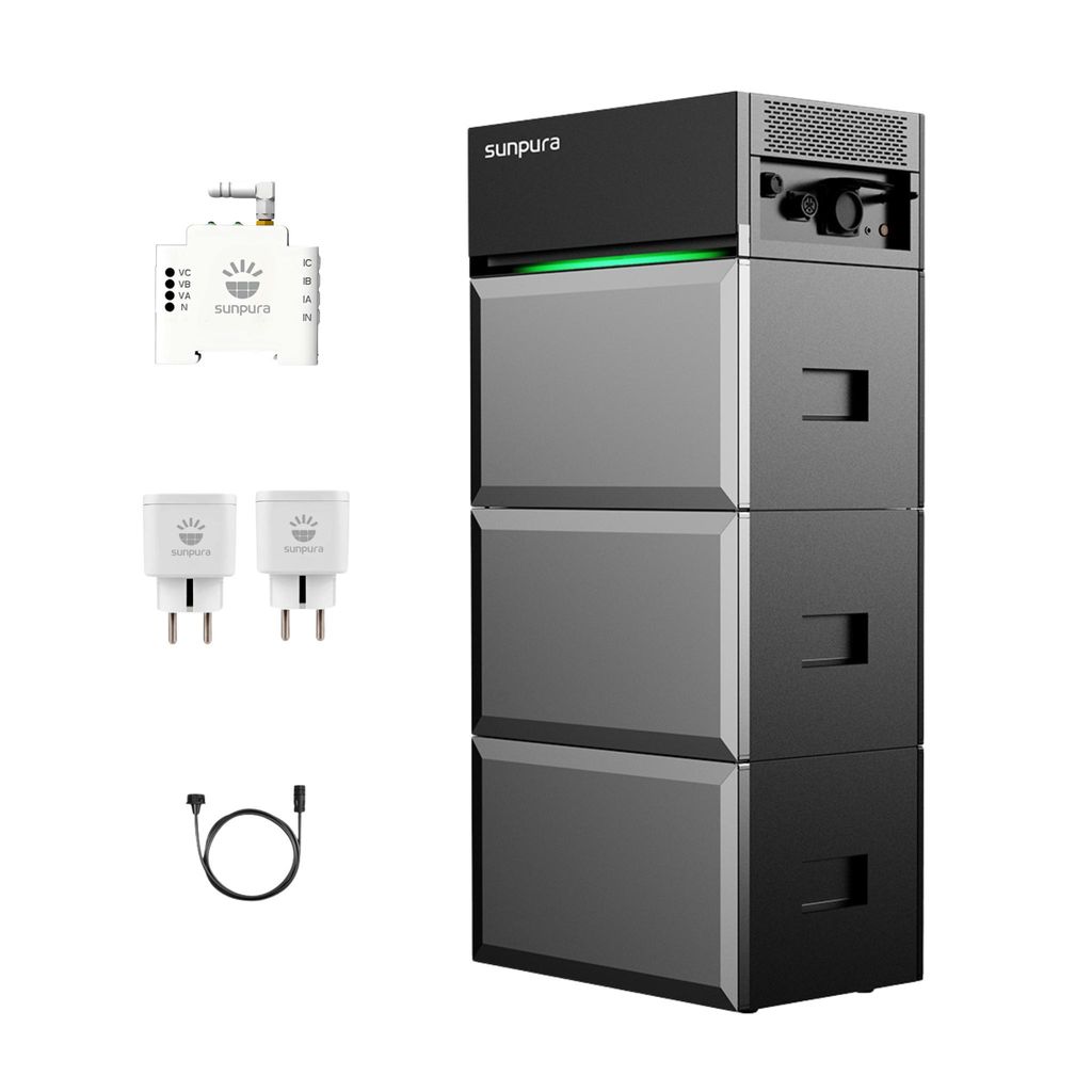 Powerness Balkonkraftwerk Speicher Sunpura S2400 2,4 kWh mit 2x B2400 Erweiterungsakku 4,8 kWh, Smarter Zähler & 2x Plug für Balkonkraftwerk (0% ...