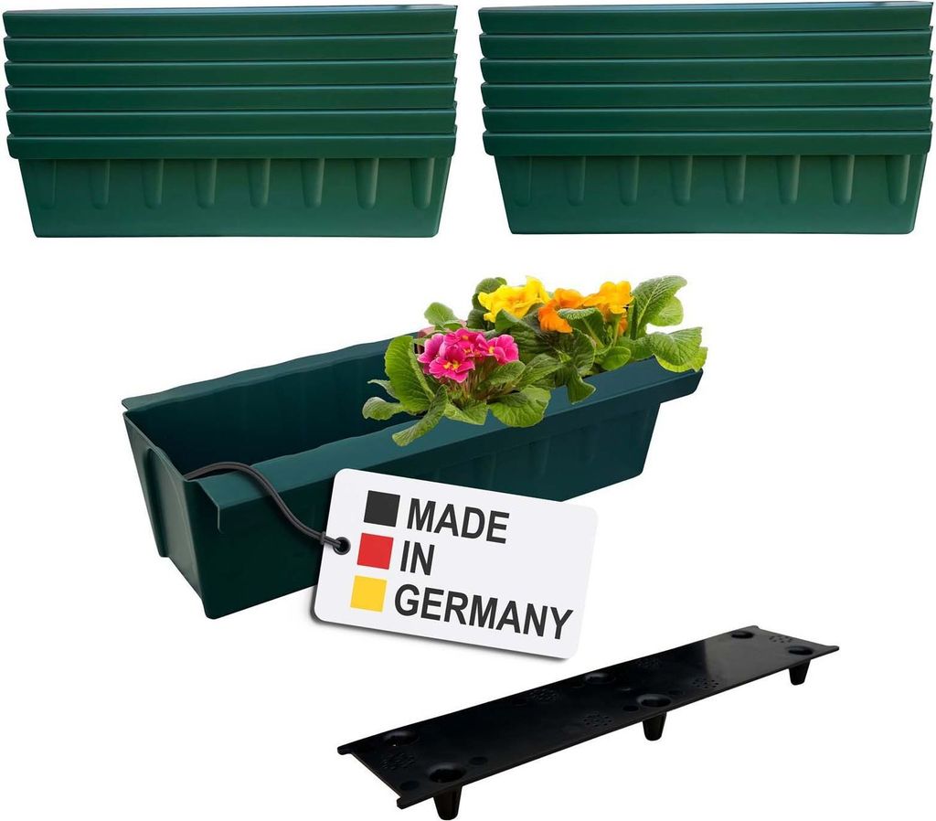 BURI 12 Euro-Paletten Blumenkästen-Einsätze inkl. Bewässerungsmatte | mit Hängesystem zum Einhängen | 37,3cm Dunkelgrün | Pflanzkasten für E...