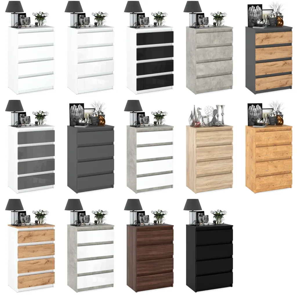 Commode buffet 60 cm meuble de rangement 4 tiroirs chambre STIV