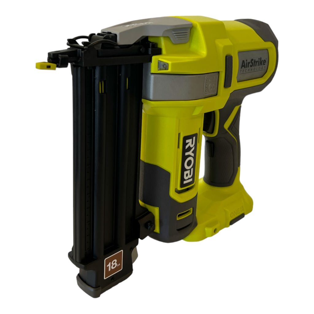 A cordless nail gun on a white background.