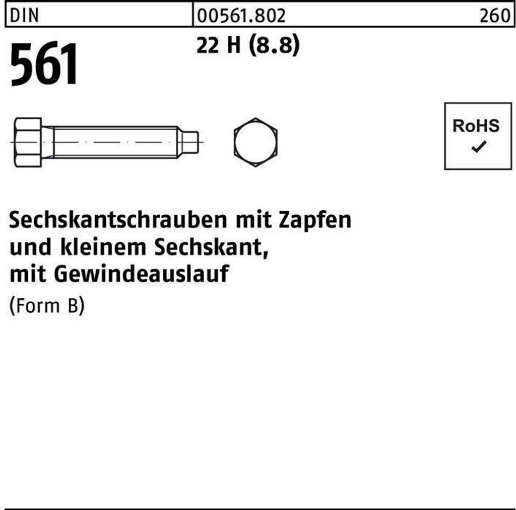 DIN 561 Form B Sechskantschraube VG M16x90 Stahl 8.8 blank m. Zapfen 10 Stk