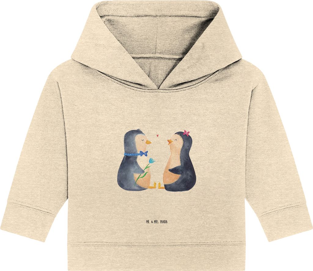 Mr. & Mrs. Panda Organic Baby Hoodie Pinguin Pärchen 12. - 18. Monat - Natural Raw - Geschenk, Liebe, Hochzeitstag, Verknallt, Kapuzenshirt, Hochz...