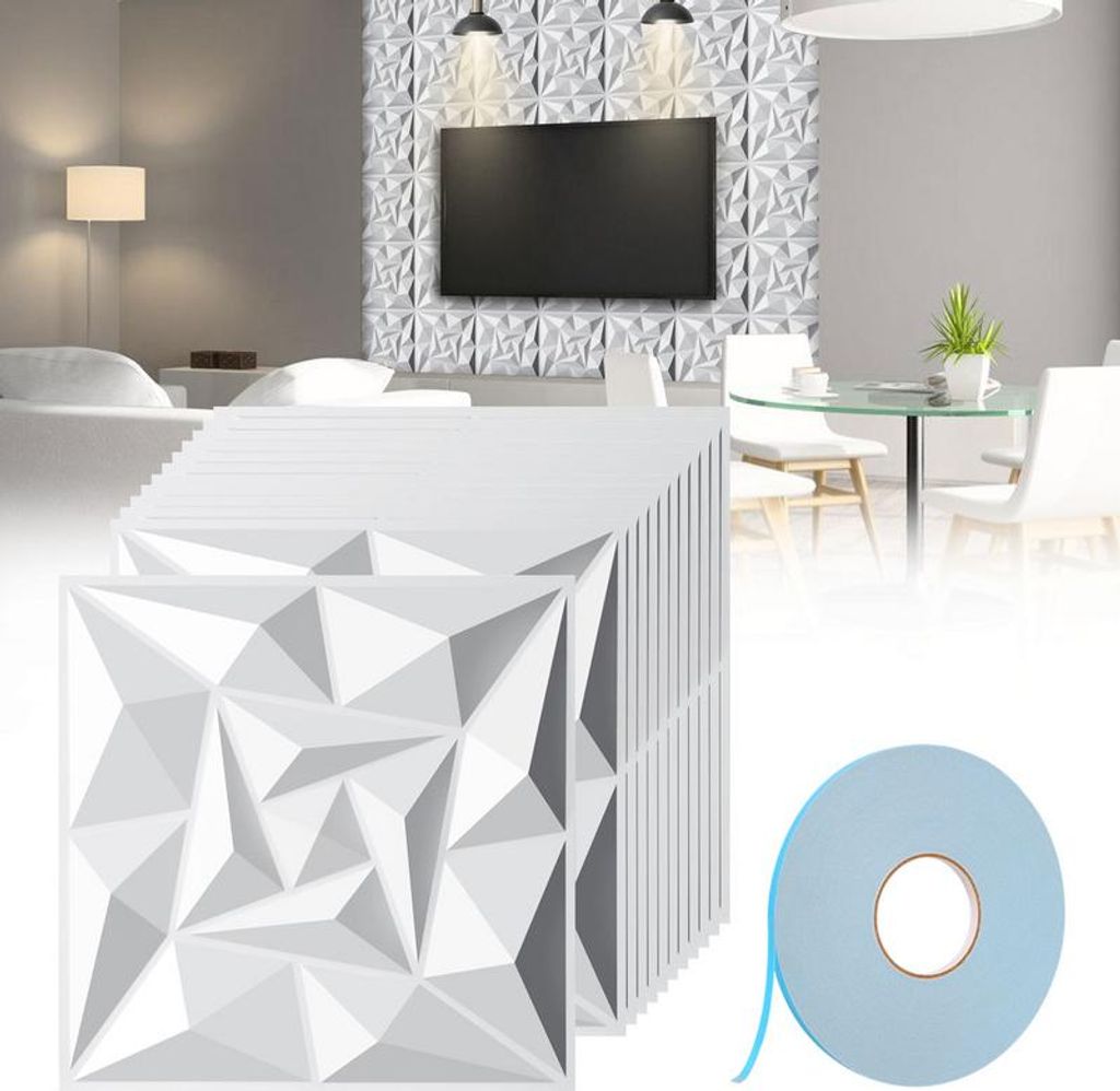 Bettizia 12pcs 3D Paneele Wandpaneele Polyvinylchlorid PVC – Verkleidung für Wand & Decke – 30x30 cm (0,9 m²) – Leicht, Flexibel & Einfach ...