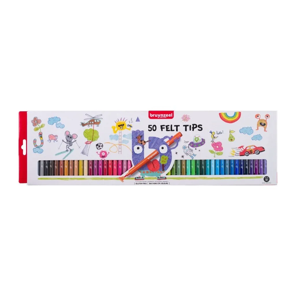 Feutres Bruynzeel 60121150 : 50 couleurs vives avec encre lavable
