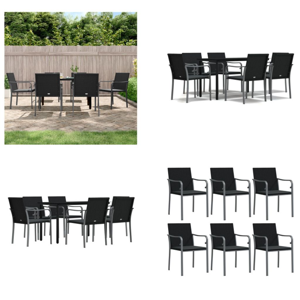 vidaXL 7 tlg. Garten Essgruppe mit Kissen Poly Rattan und Stahl - Garten Essgruppe - Garten Essgruppen - Essgruppe - Outdoor Essgruppe