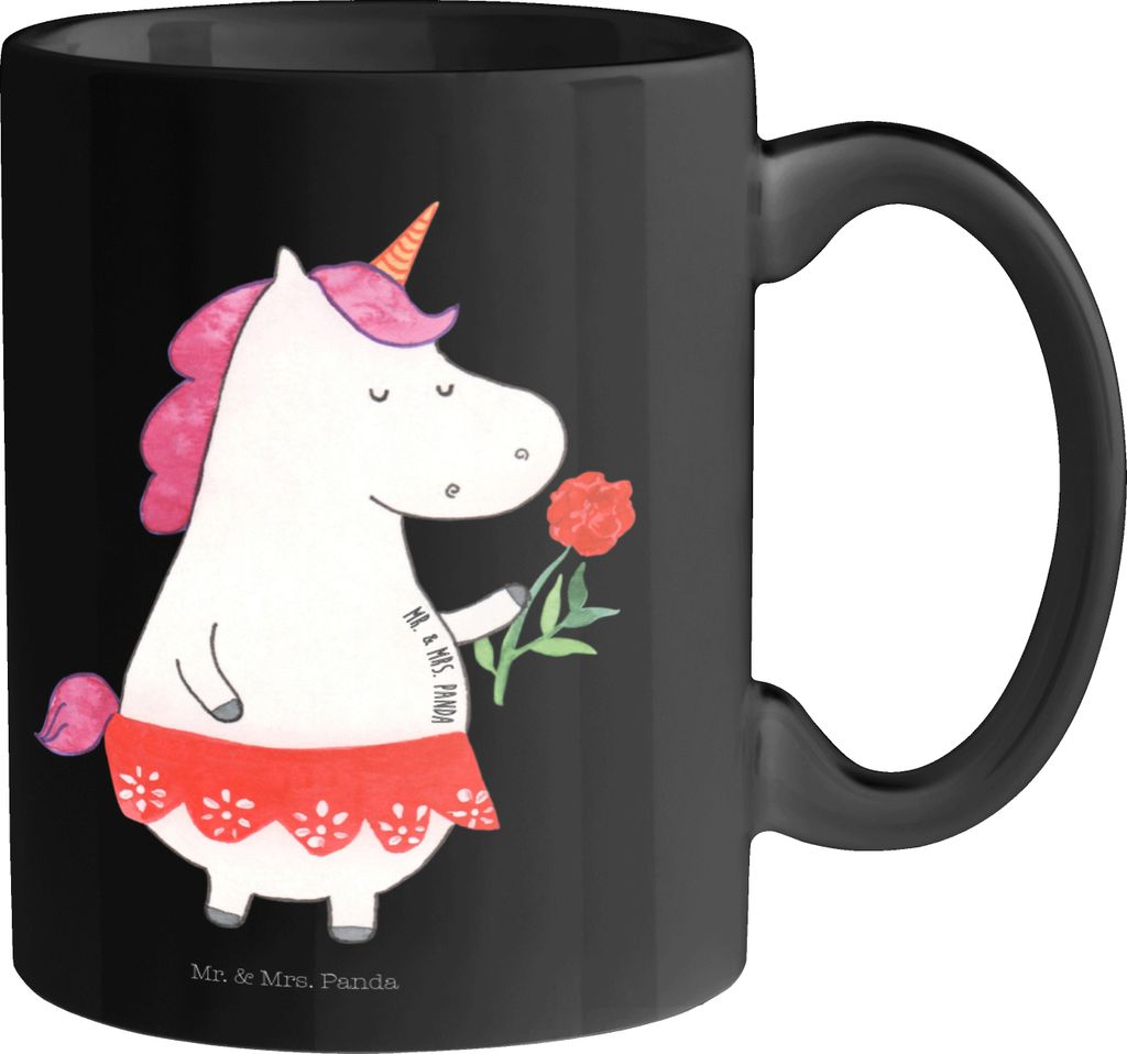 Mr. & Mrs. Panda Kaffeebecher Einhorn Dame - Schwarz - Geschenk, Einhörner, Frau, Tasse, Unicorn, Freundin, kaffeetasse bedruckt, Becher, keramik,...