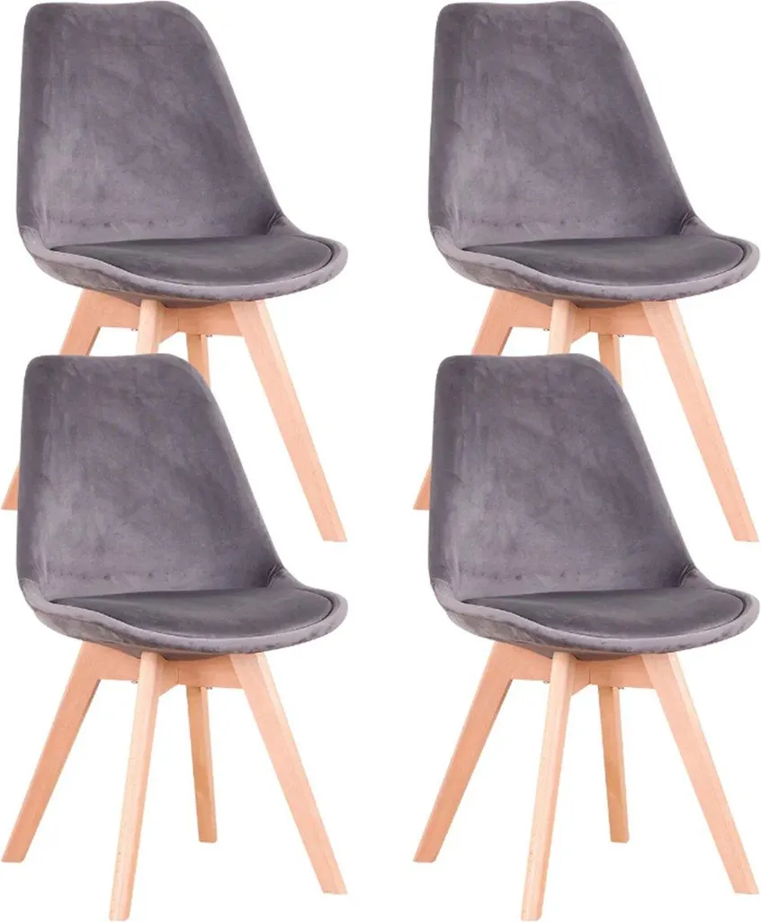 Chaise de salon et cuisine moderne Happyment velours gris lot de 4
