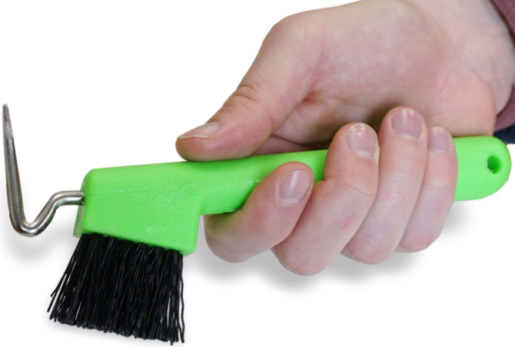 Hufkratzer für Pferde Esel Ziegen Huf mit extra Stabiler Bürste, Farbe neon grün
