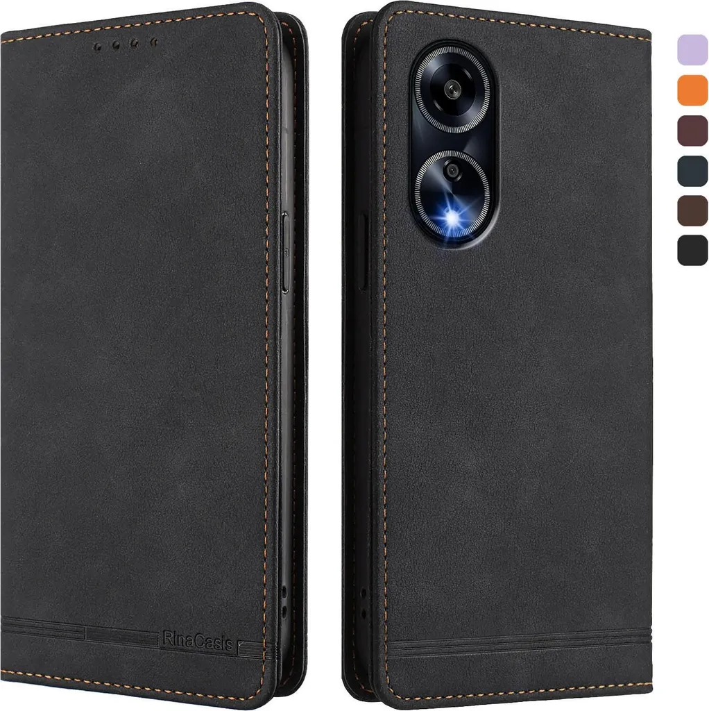 Custodia per Oppo A98 / Oppo A1 5G, retro custodia flip in Finto cuoio con supporto e slot per carte Nero