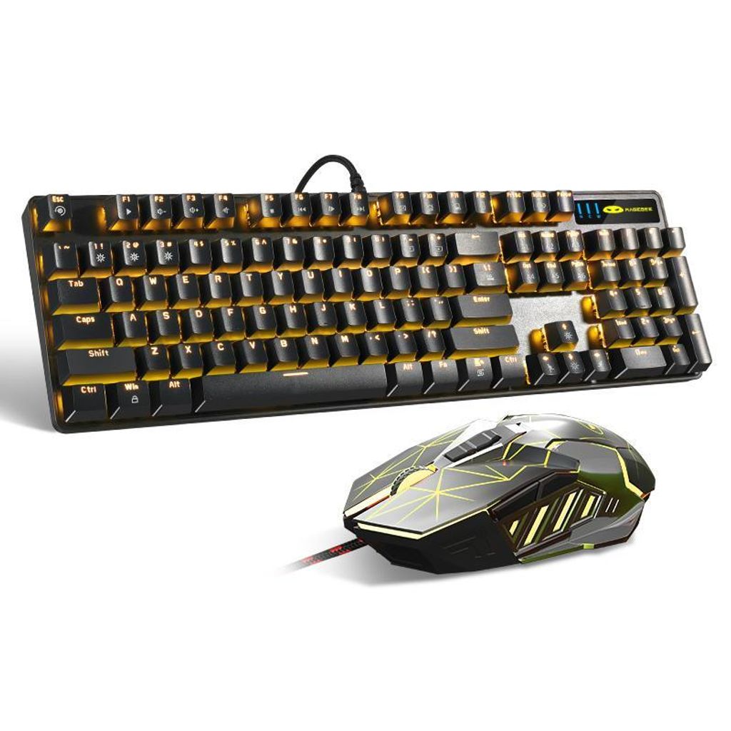 Mechanisches Gaming Tastatur Maus Set USB, 104 Tasten Blue Switch Keyboard mit LED Beleuchtung + Gaming Maus 3200 DPI Schwarz