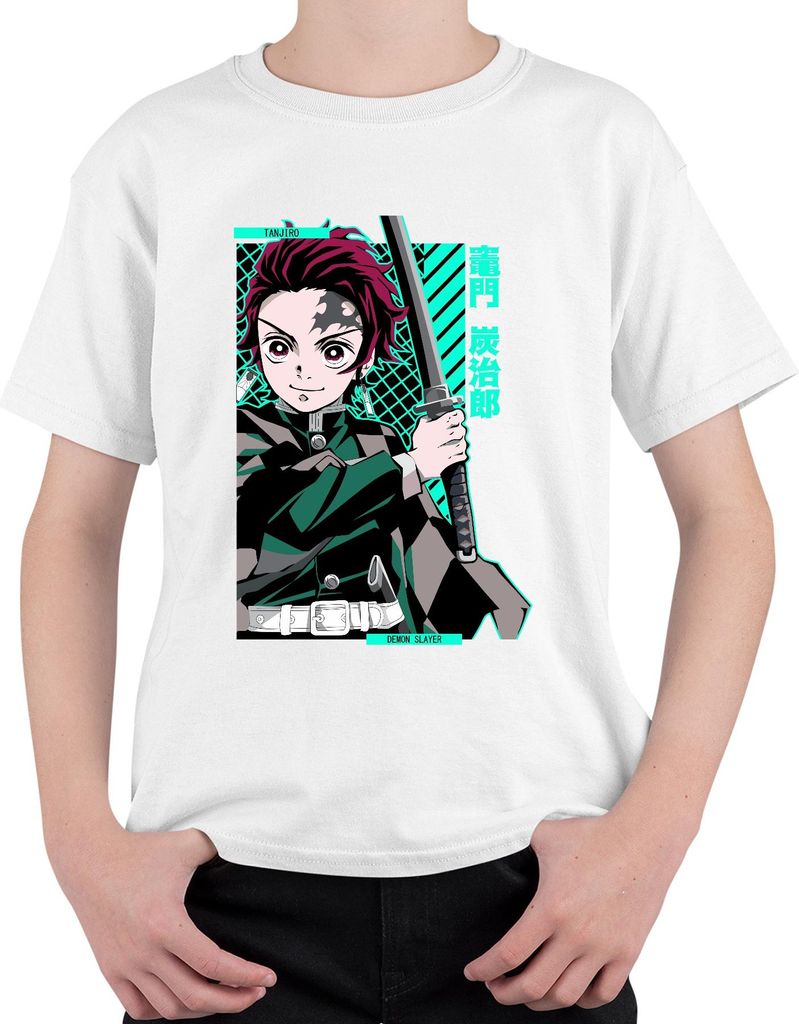 Tanjiro Demon Slayer Kamado Schwert Anime Manga Geschenk Cosplay Uni Kinder T-Shirt, Weiß, 128
