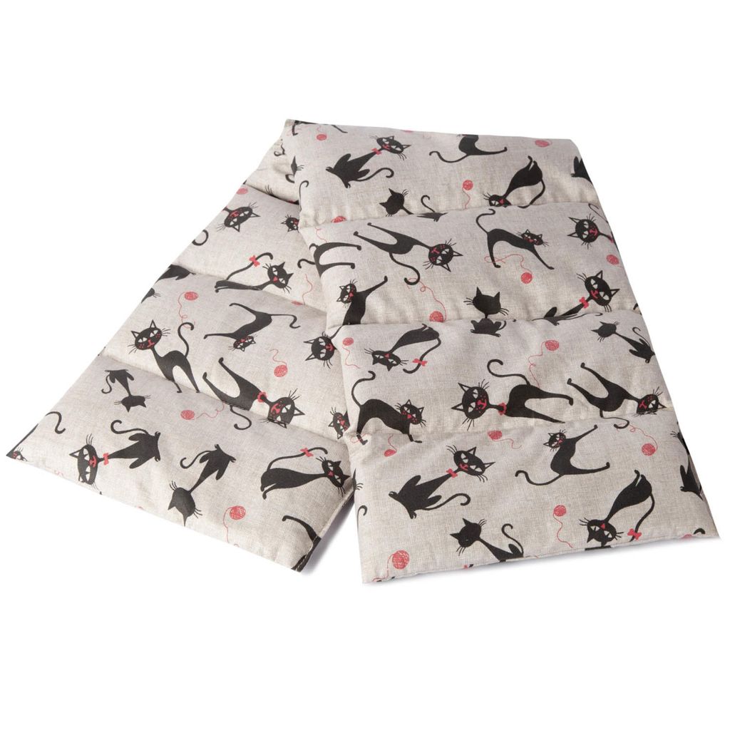 Traubenkernkissen 75x20cm groß 8-Kammer, Katze-Mimi - Wärmekissen, Körnerkissen