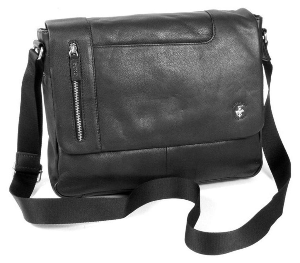 Beverly Hills Polo Club Aktentasche BH1163NE aus Leder, Schwarz, 34x26x9 cm, mit Laptopfach und verstellbarem Schultergurt