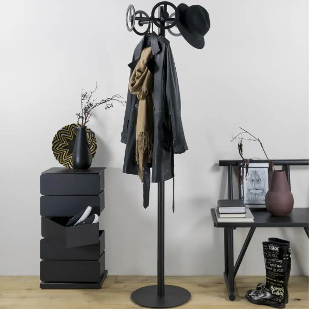 Portemanteau sur pied en métal noir pour vestiaire d'entrée moderne