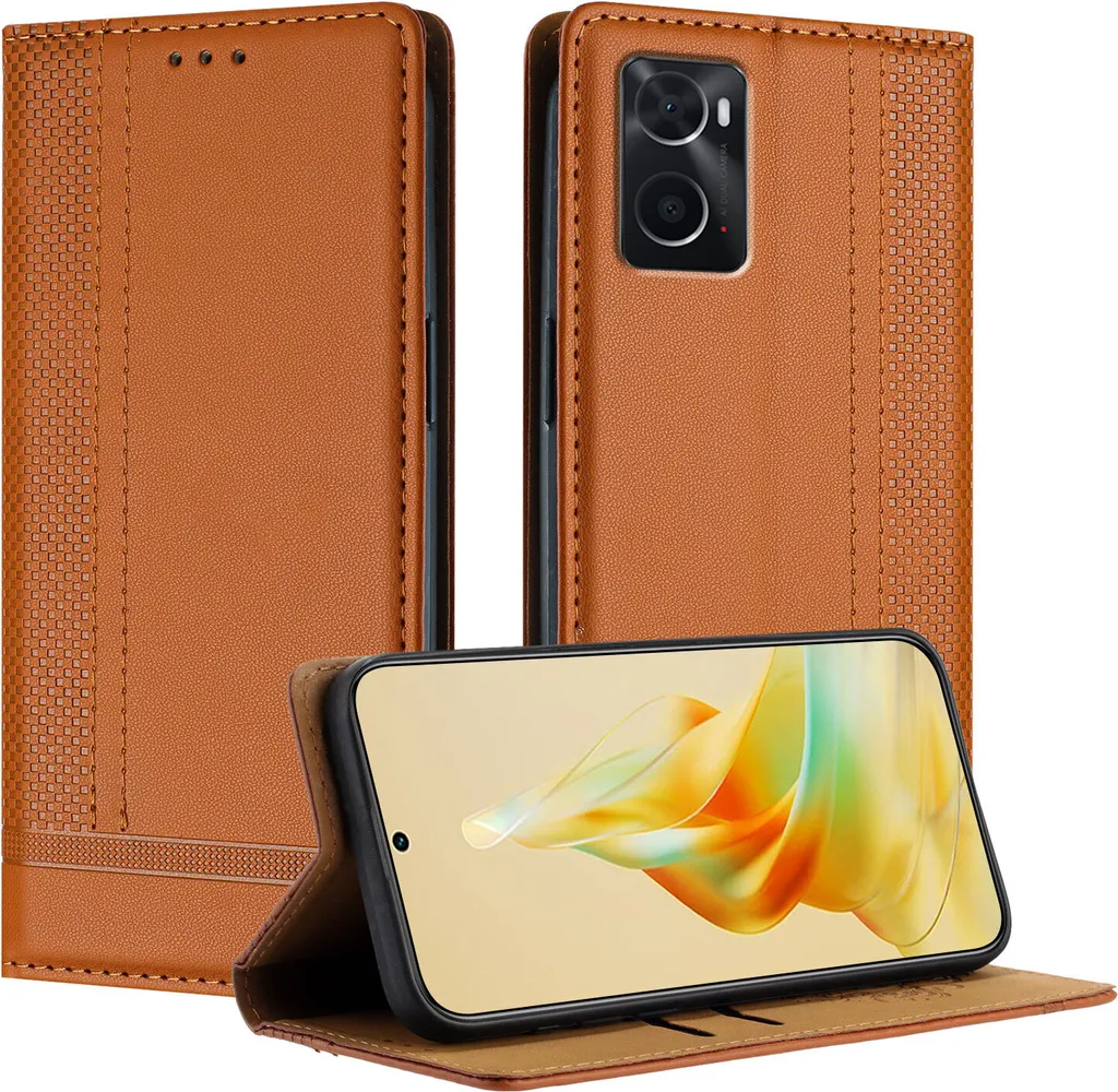Custodia per OPPO A36 A76 A96 in pelle con funzione stand Brown