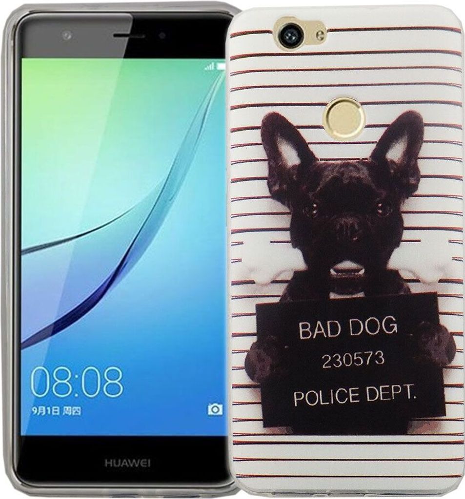 Handy Hülle für Huawei Nova Cover Case Schutz Tasche Motiv Slim Silikon TPU Böser Hund Weiß
