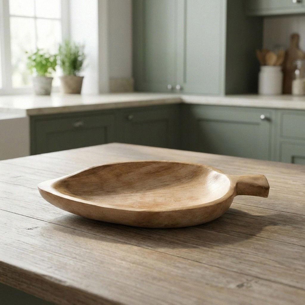 Holzschale Blattform natur, Mangeo unbehandelt, hochwertige Handarbeit, L.31 cm