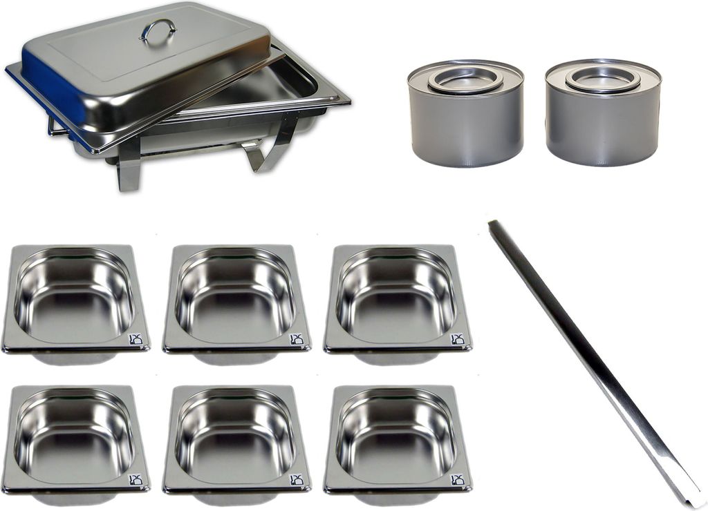 AcMax Chafing Dish Speisenwärmer Warmhaltebehälter GN-Behälter Edelstahl 13 tlg. SET