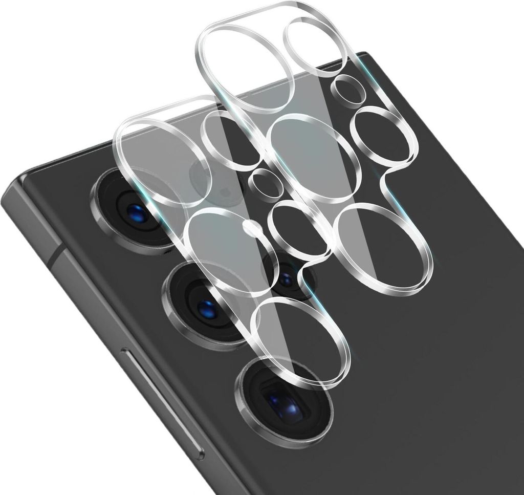 A close-up shot of a smartphone's camera lenses with protective glass covers.