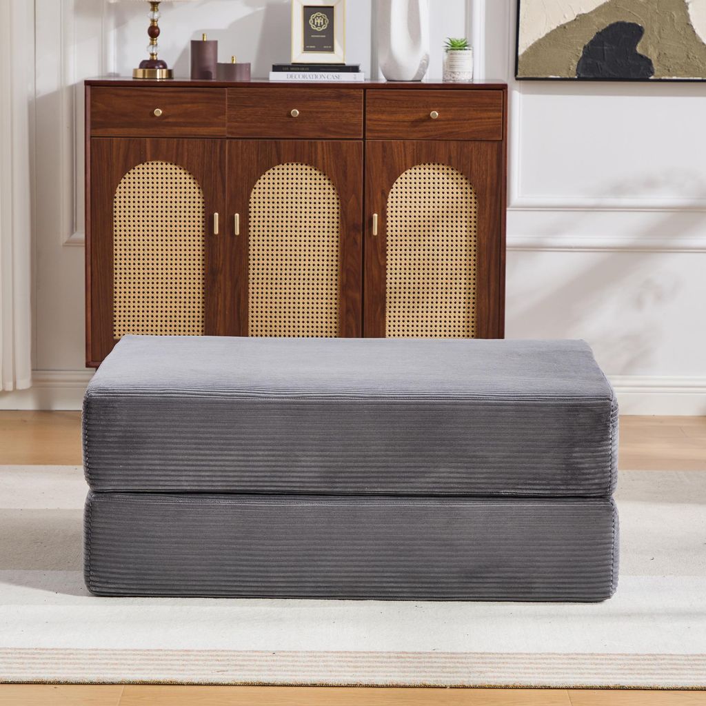 MODFU Fußhocker Sitzhocker mit 2 dicke Schaumstoffblöcke,Polstermöbel für Schlafsofa,Relaxsessel,samt,Dunkelgrau