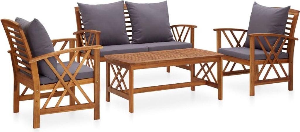 Möbel 4-tlg. Garten-Lounge-Set mit Auflagen Massivholz Akazie - Balkonmöbel 3057991