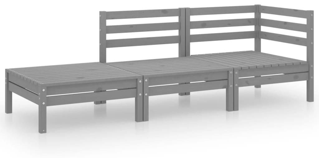 vidaXL 3-tlg. Garten-Lounge-Set Grau Massivholz Kiefer Produktbild 
