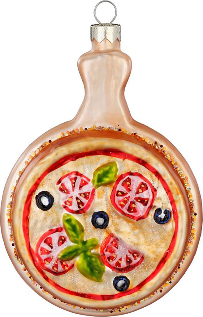 Christbaumschmuck Pizza Figur 10,5cm Glas Hellbraun