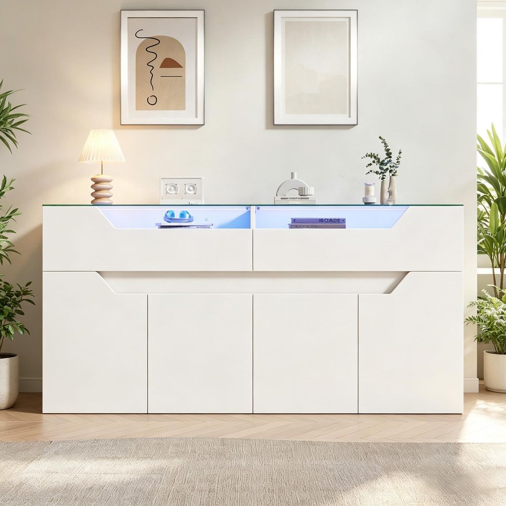 okwish Weiß Sideboard mit zwei Schubladen, Viel Stauraum, Produktbild 