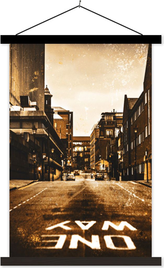 MuchoWow Textilposter Straßen - Gold - Stadt 60x90 cm mit schwarzem Rahmen - Poster Wohnzimmer