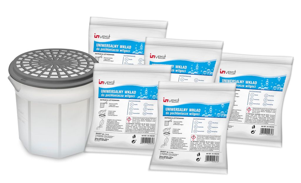 Invest - Luftentfeuchter, Raumentfeuchter mit Ausgießer, ink. 5x 250g Granulat, ohne Strom, reduziert Schimmel und Gerüche