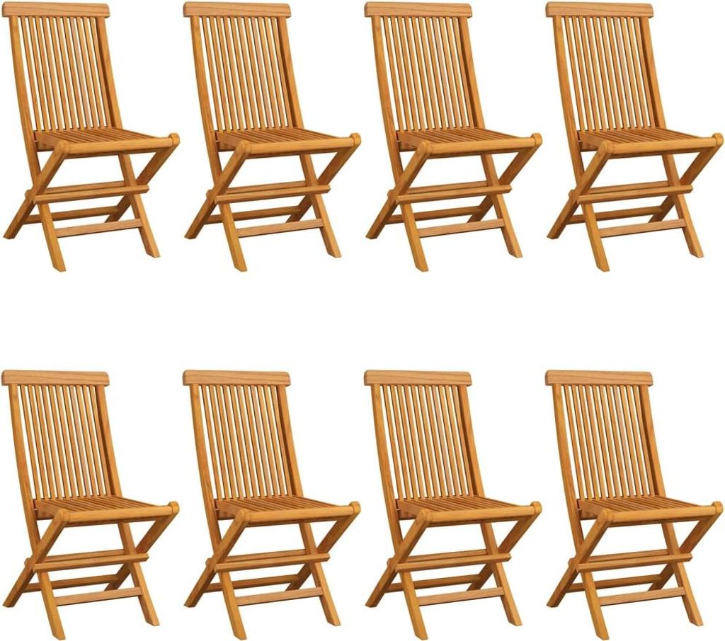 vidaXL Gartenstühle mit Cremeweißen Kissen 8 Stk. Massivholz Teak