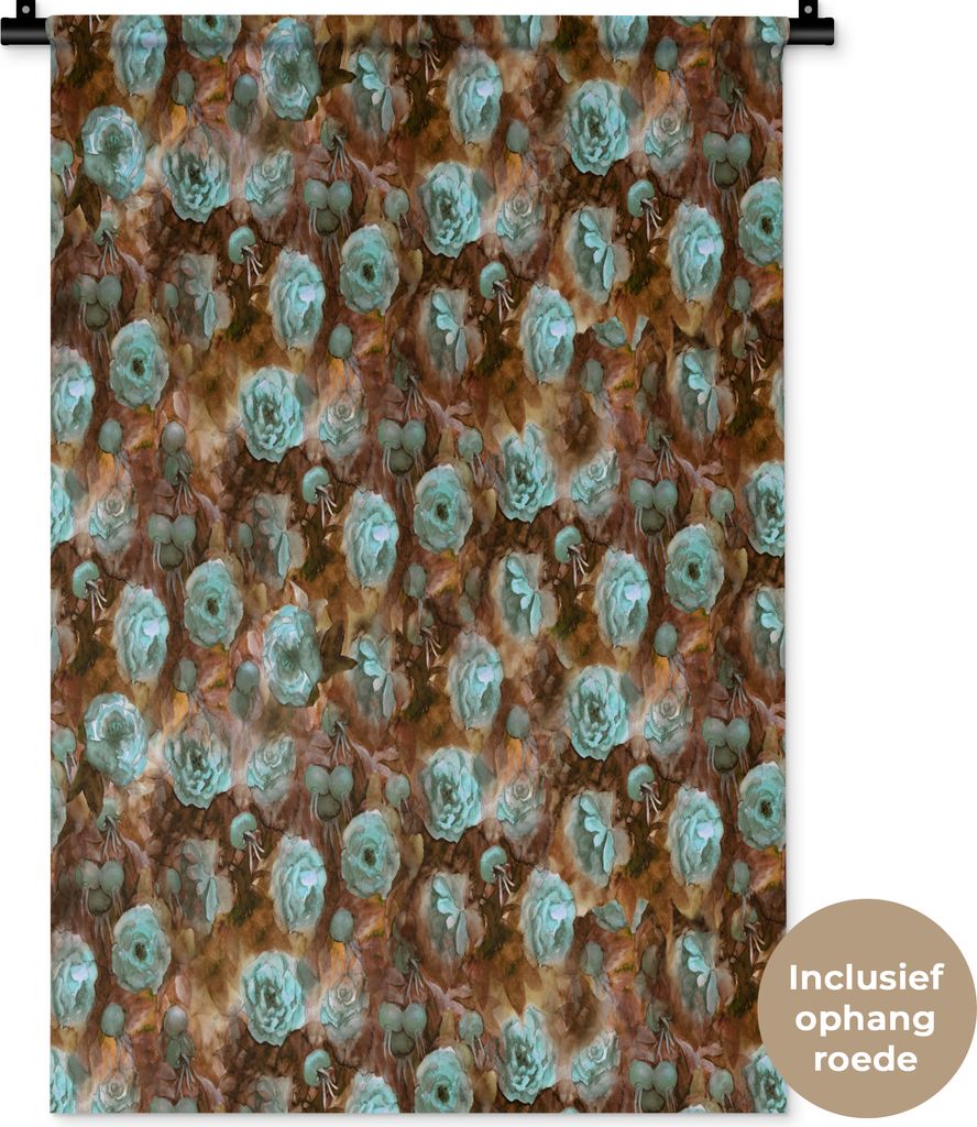 MuchoWow Wandteppich Wandbehang Rosen - Aquarell - Blau 60x90 cm Tapisserie Dekoration Wandtuch - Foto-Teppich - Abwaschbar