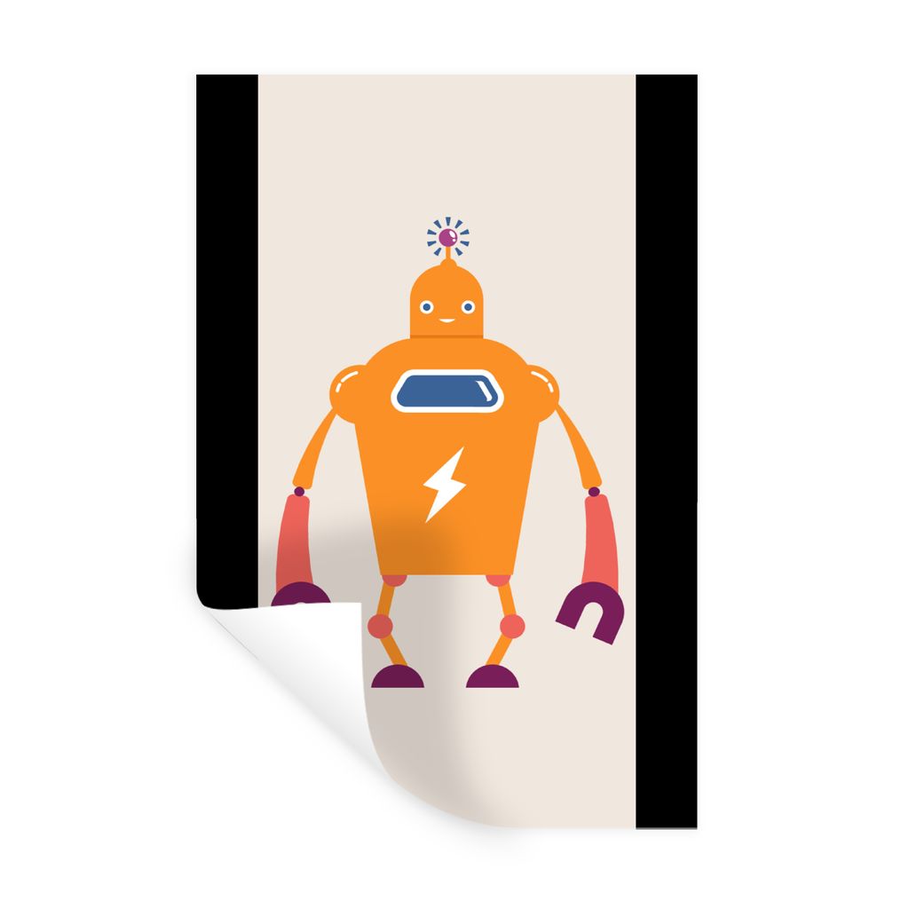 MuchoWow Wandtattoo Wandsticker Wandaufkleber Roboter - Antenne - Orange - Blitzschlag - Junge - Kinder 60x120 cm Selbstklebend und Repositionier...