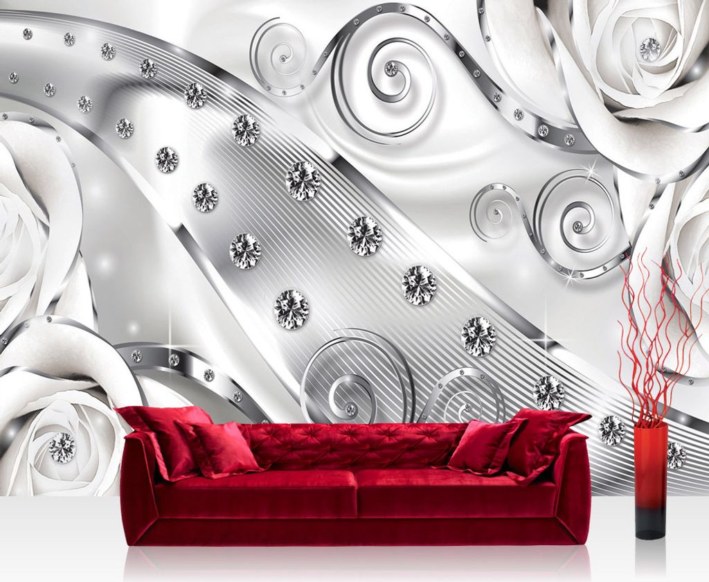 Vlies Fototapete no. 0810 - 368X254 cm - 810 Ornamente Tapete Abstrakt Diamant RoseSchnürkel Streifen grau liwwing