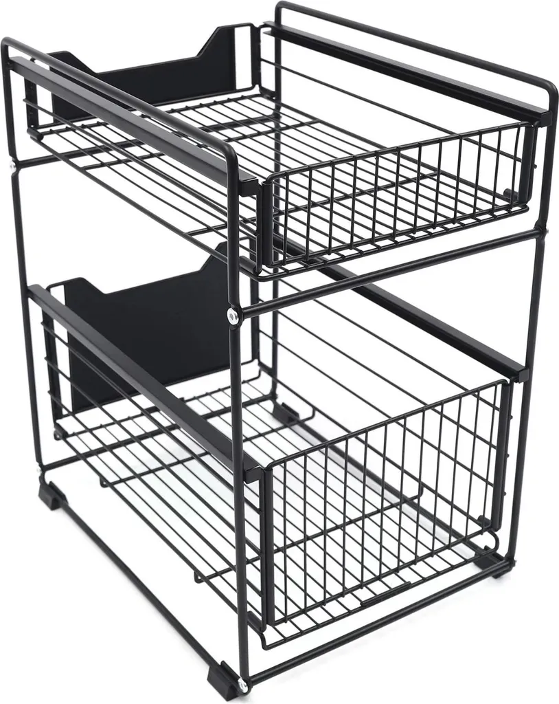 Organizer Armadio 2 Ripiani Estraibile Design Acciaio Nero - 6