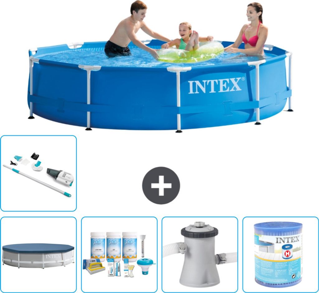 Intex-Schwimmbecken mit rundem Rahmen – 305 x 76 cm – Blau – im Lieferumfang enthalten Abdeckung - Wartungspaket - Filterpumpe für Schwimmba...
