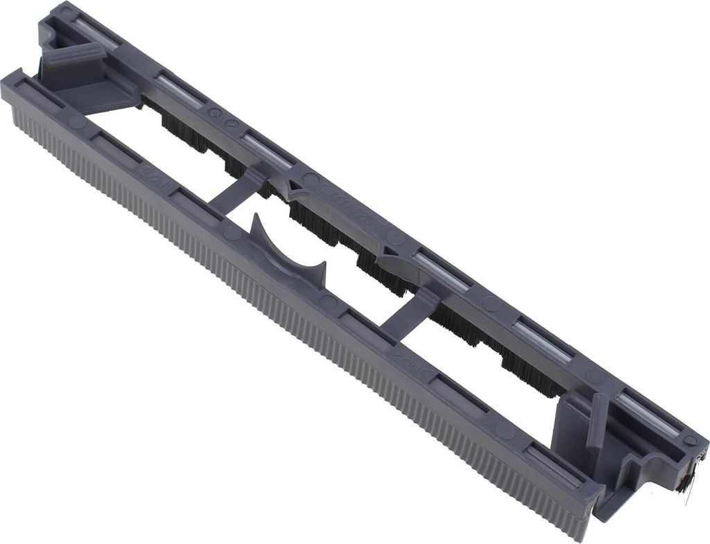 A dark gray plastic vacuum cleaner brush head part is shown against a white background.