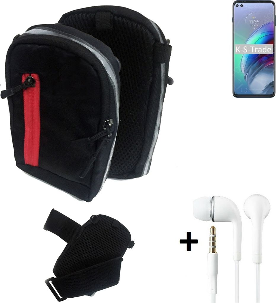 K-S-Trade Outdoor Gürteltasche Holster Umhängetasche + Kopfhörer kompatibel mit Motorola Moto G100 schwarz Handy Tasche Case travelbag Schutzhülle