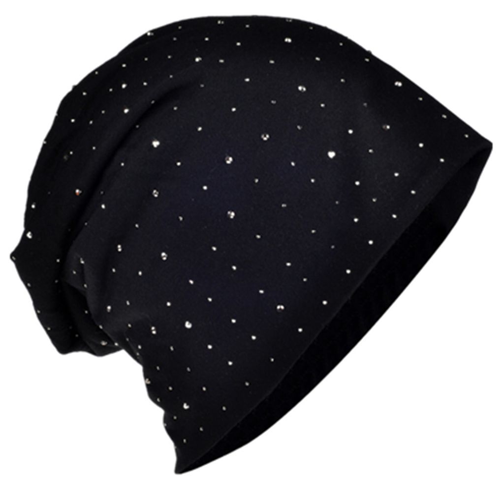 Beanie Muetze Strass Nieten Schwarz Produktbild 